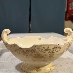 Elegant Cream and Gold Decorative Bowl